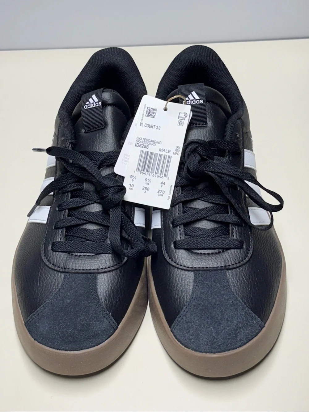 adidas VL Court 3.0 Men’s Low Top Lace-Up Leather Sneaker Black/White ID6286